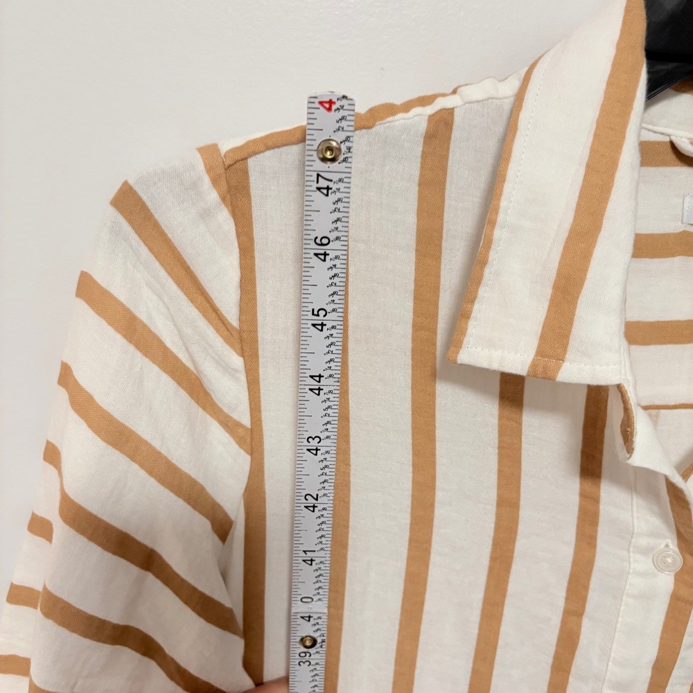 Chico's Striped Midi Shirt Dress COTTO Tan White Cotton gauze Pockets Boho - Picture 8 of 10